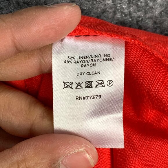 NEW Ann Taylor Womens Red Linen‎ Blend Tie-Waist Pants L Petite High Rise - Picture 11 of 12